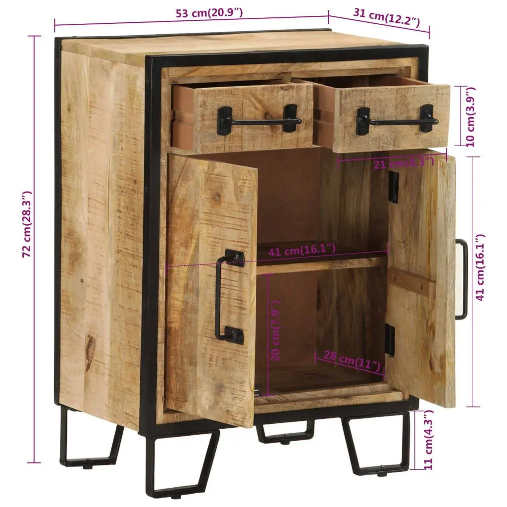 Sideboard Cabinet Storage Buffet 53 x 31 x 72 cm Brown Solid Wood Iron