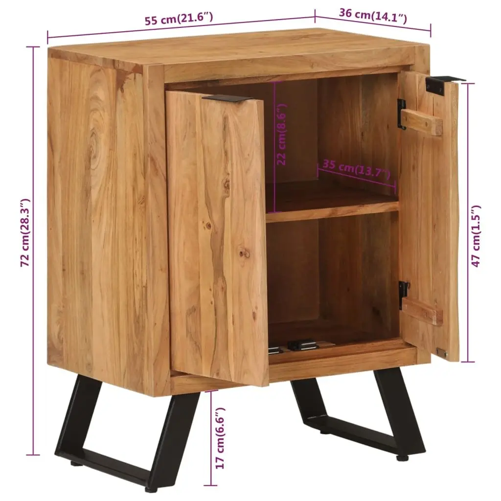 Solid Wood Sideboard Storage Cabinet 2 Doors Brown Acacia Living Room Furniture