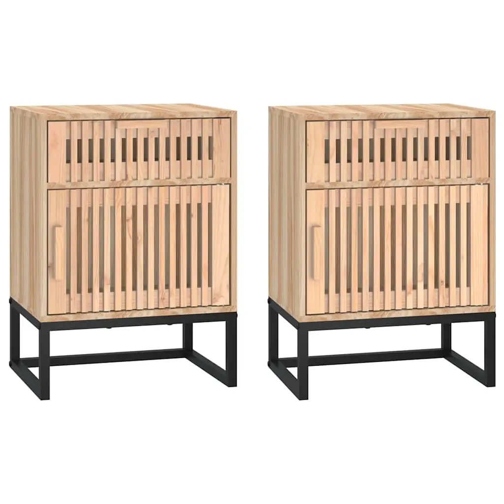 Bedside Cabinets Storage 2 Piece Brown Scandinavian Engineered Wood Nightstand