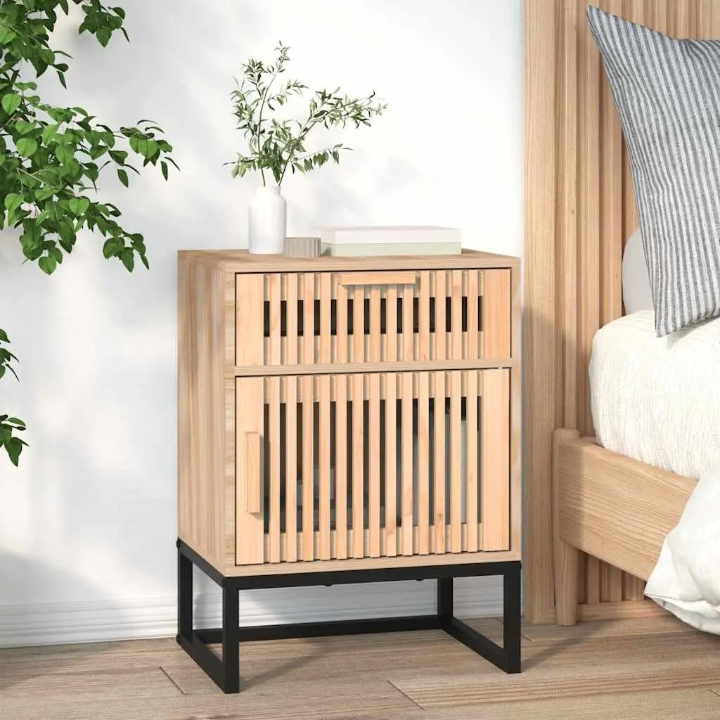 Bedside Cabinets Storage 2 Piece Brown Scandinavian Engineered Wood Nightstand