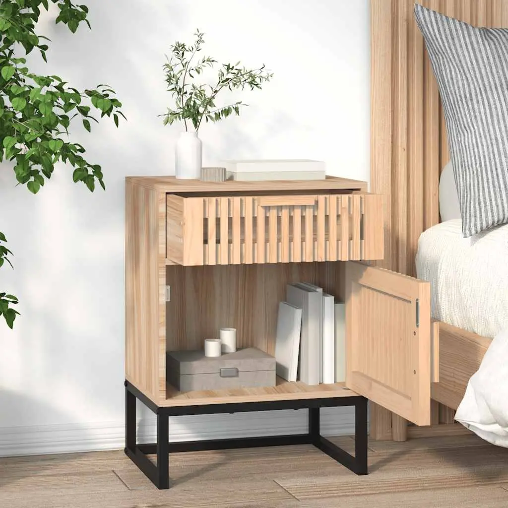 Bedside Cabinets Storage 2 Piece Brown Scandinavian Engineered Wood Nightstand