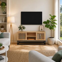 Warm and Reliable Brown TV Cabinet with Ample Storage
