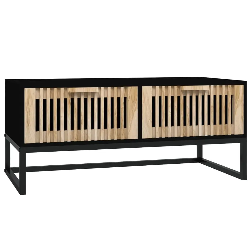 Coffee Table Black Storage 2 Drawers Engineered Wood