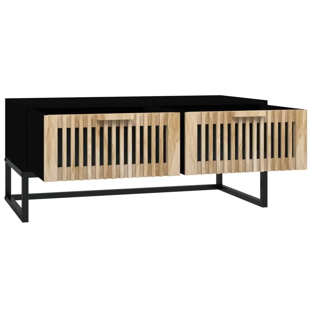 Coffee Table Black Storage 2 Drawers Engineered Wood