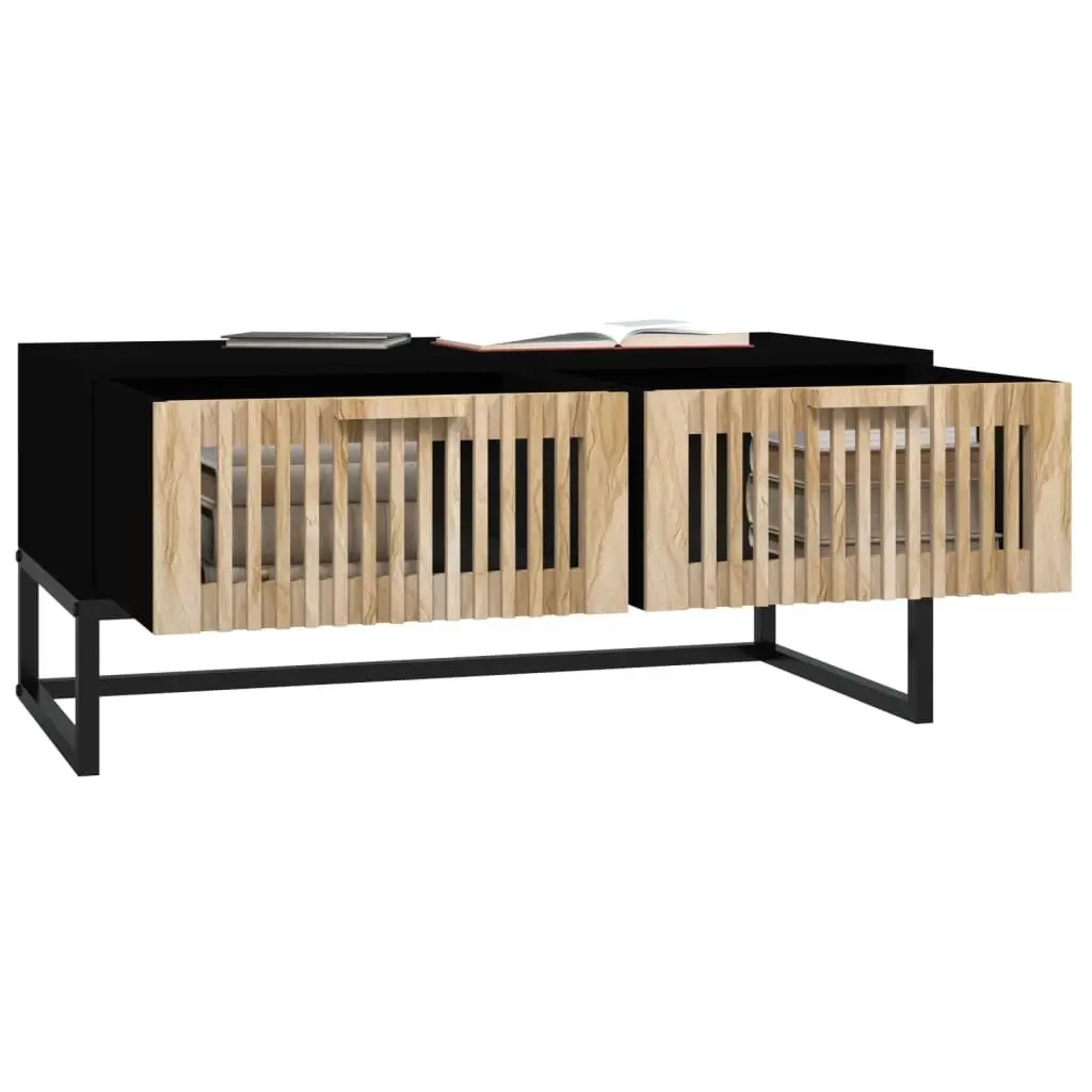 Coffee Table Black Storage 2 Drawers Engineered Wood