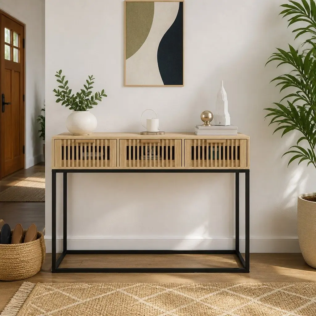 Console Table Hallway Accent Side Table 105x30x75cm Brown 3 Drawers