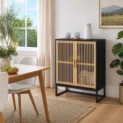 Reliable Black Engineered Wood Sideboard for Storage