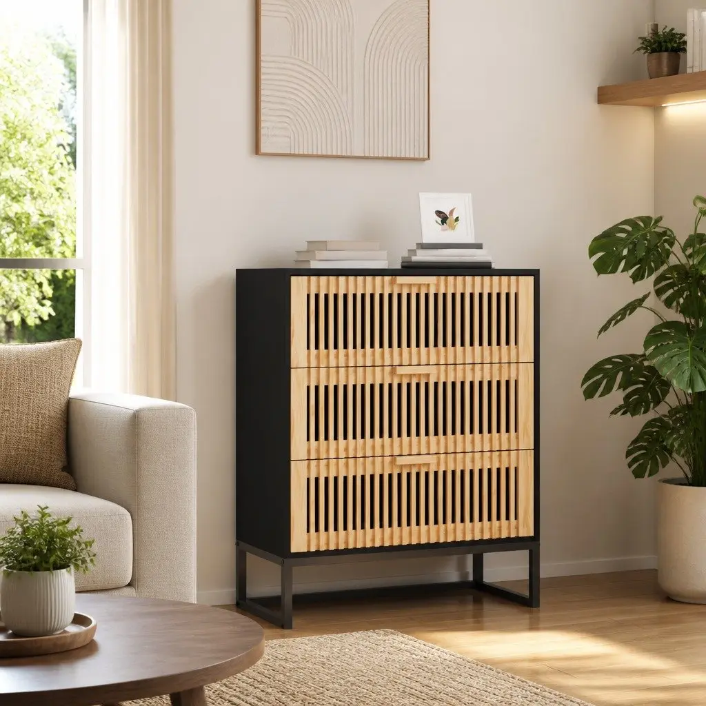 Sideboard Storage Cabinet Black 60x30x75cm Engineered Wood Drawers
