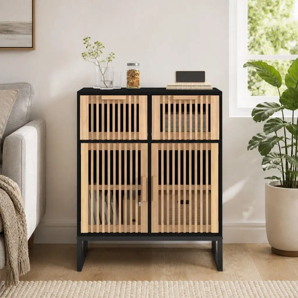 Sideboard Storage Cabinet Black 60x30x75cm Engineered Wood Doors Drawers