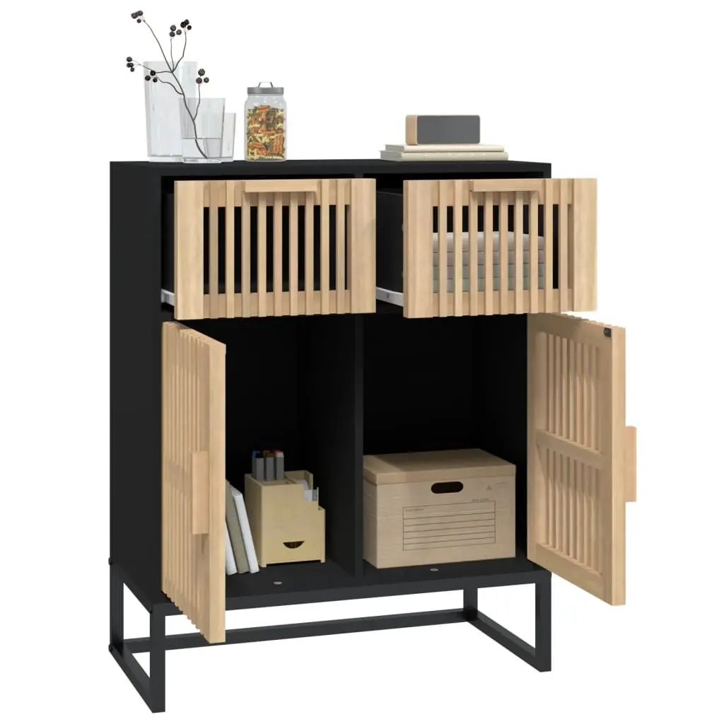 Sideboard Storage Cabinet Black 60x30x75cm Engineered Wood Doors Drawers