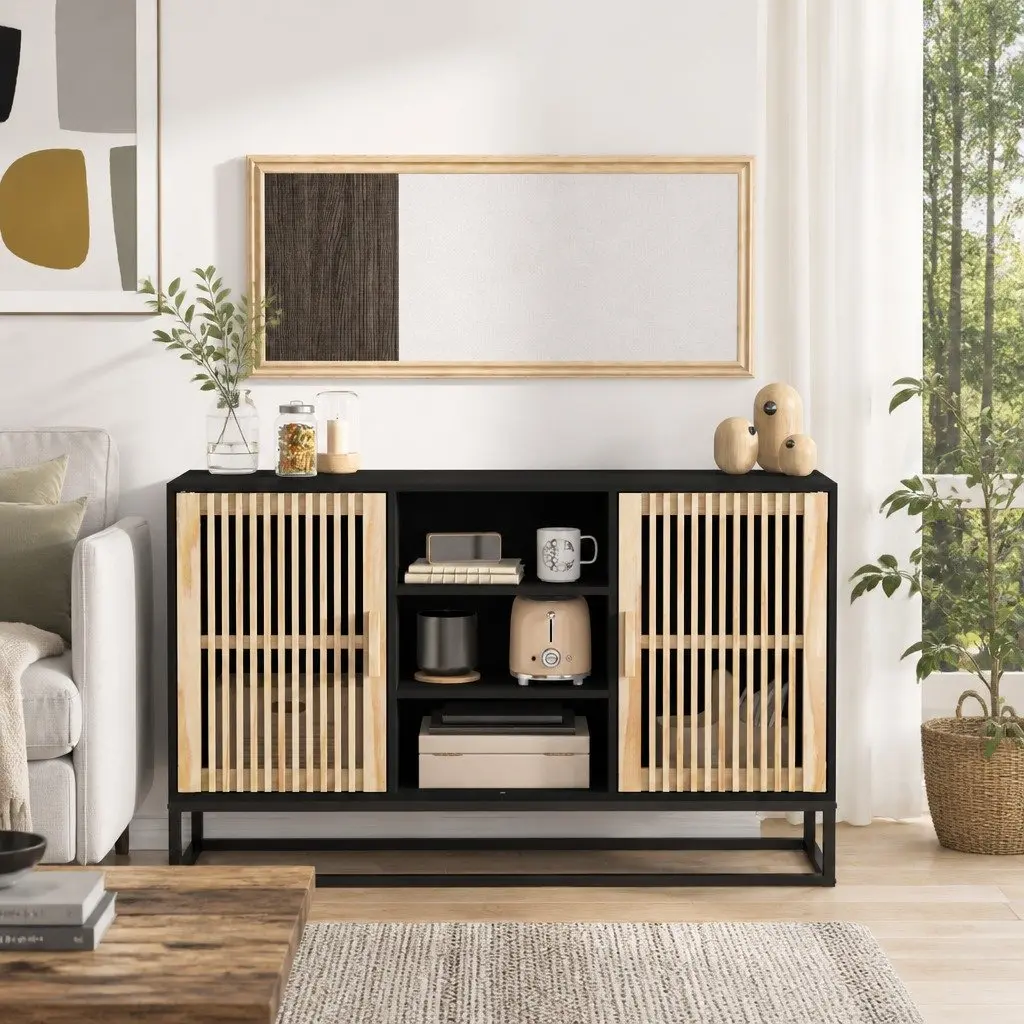 Sideboard Storage Cabinet 105x30x65 cm Black Engineered Wood Furniture Buffet