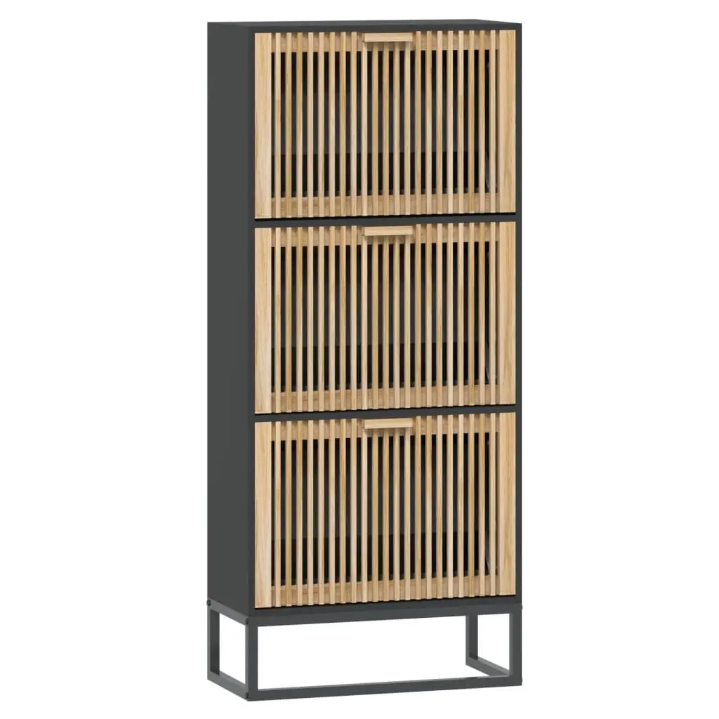 Shoe Cabinet Storage Organiser Rack Display Unit Black Engineered Wood 52W x 25D x 120H cm