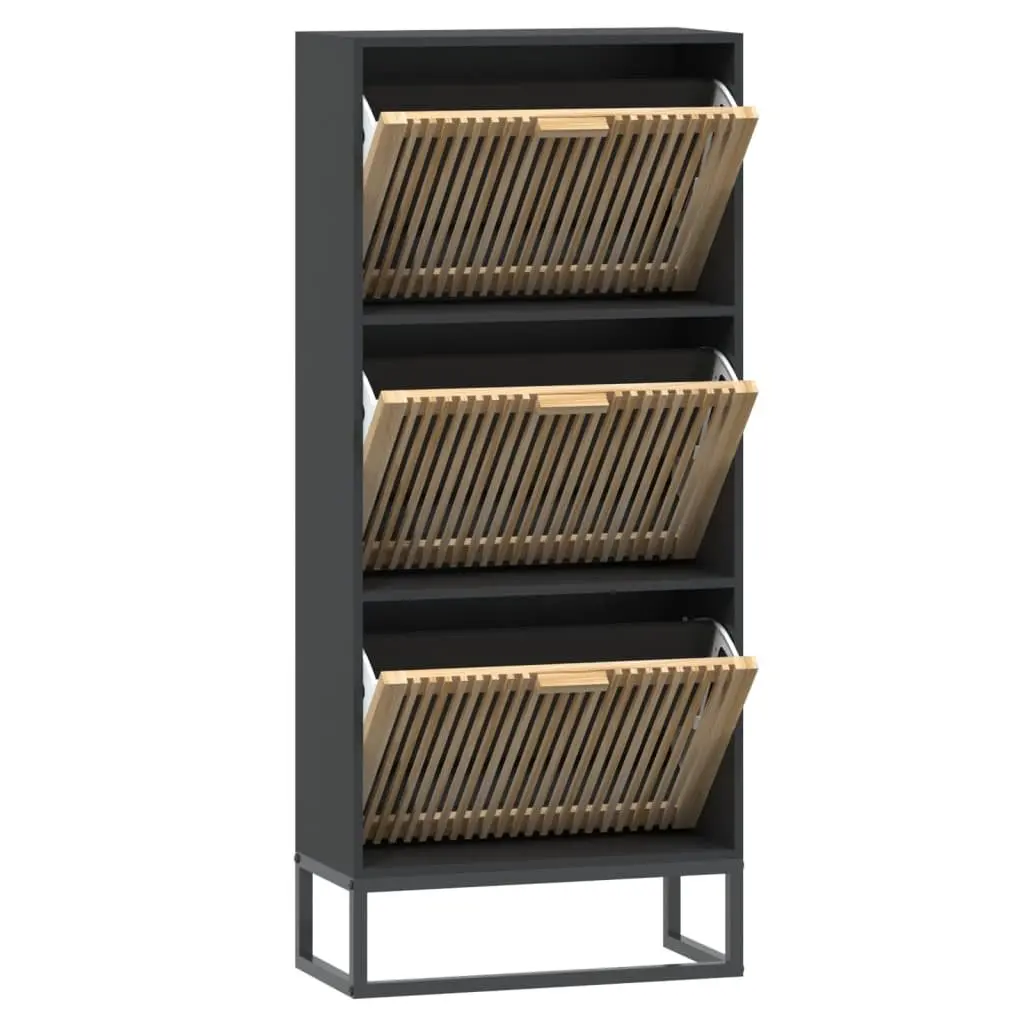 Shoe Cabinet Storage Organiser Rack Display Unit Black Engineered Wood 52W x 25D x 120H cm