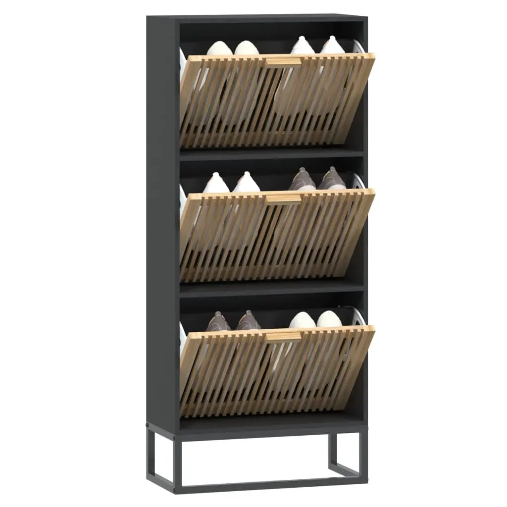 Shoe Cabinet Storage Organiser Rack Display Unit Black Engineered Wood 52W x 25D x 120H cm