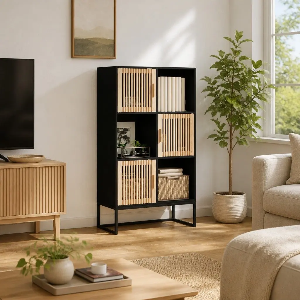 Highboard Storage Cabinet Black 70x35x125cm Engineered Wood 3 Door Sideboard
