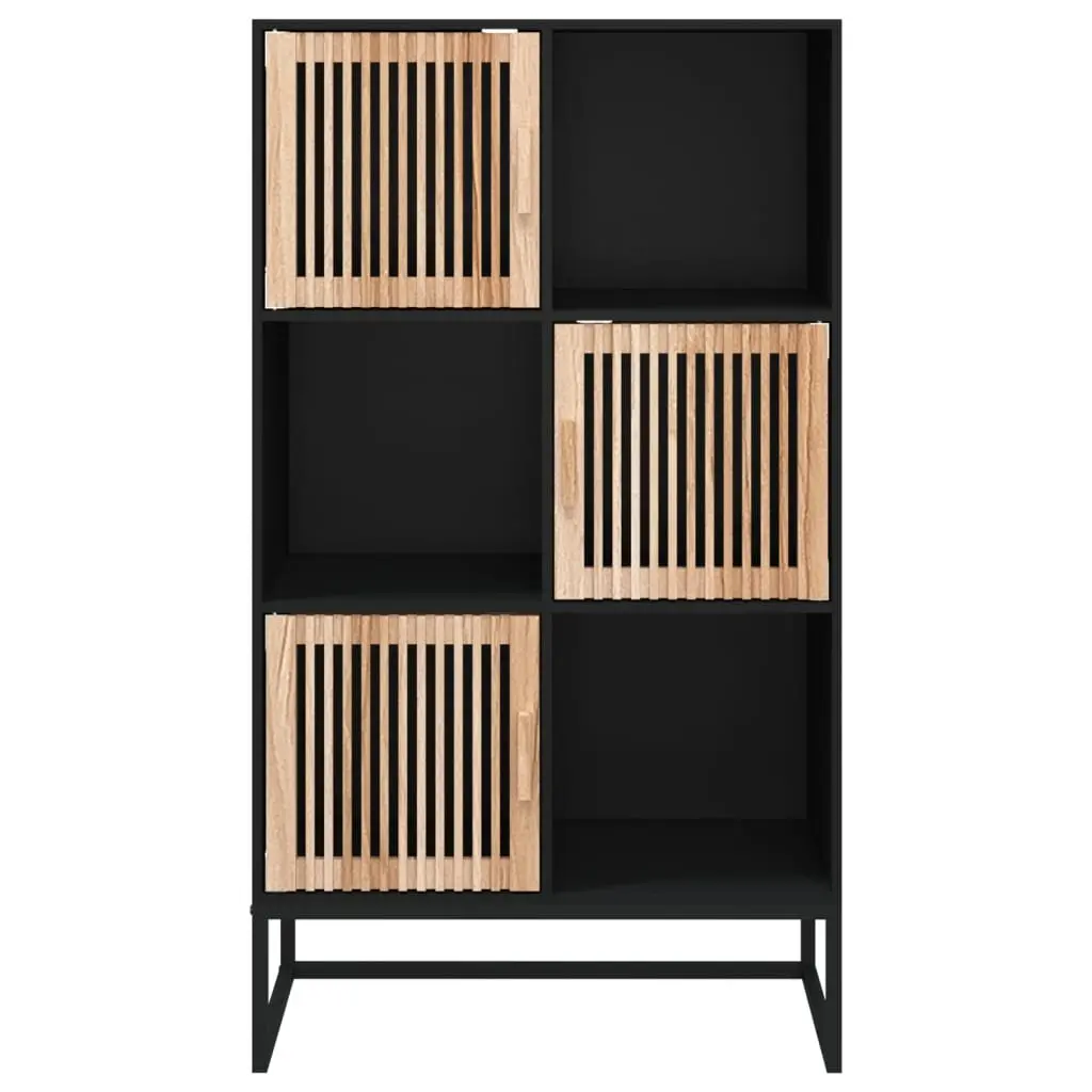 Highboard Storage Cabinet Black 70x35x125cm Engineered Wood 3 Door Sideboard