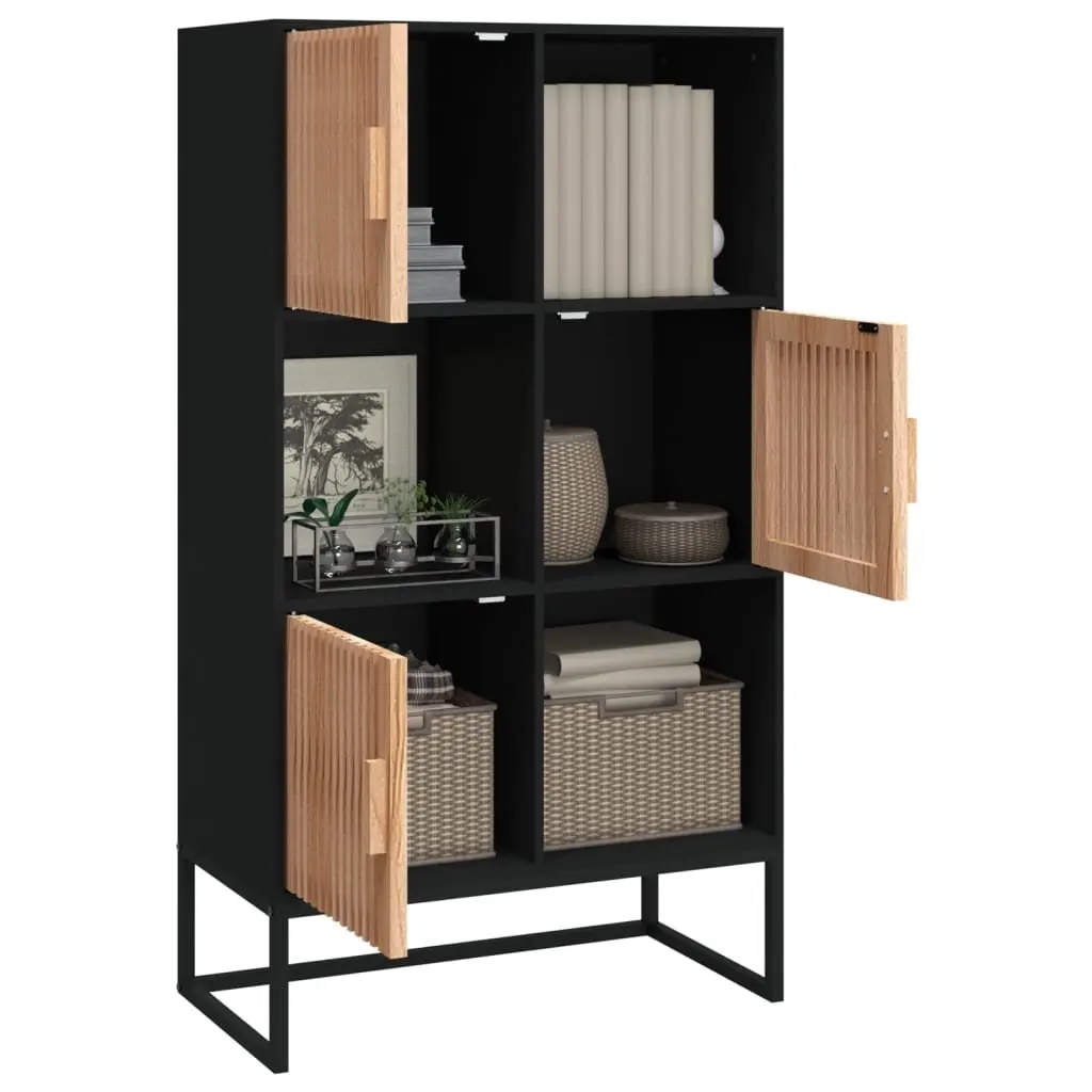 Highboard Storage Cabinet Black 70x35x125cm Engineered Wood 3 Door Sideboard
