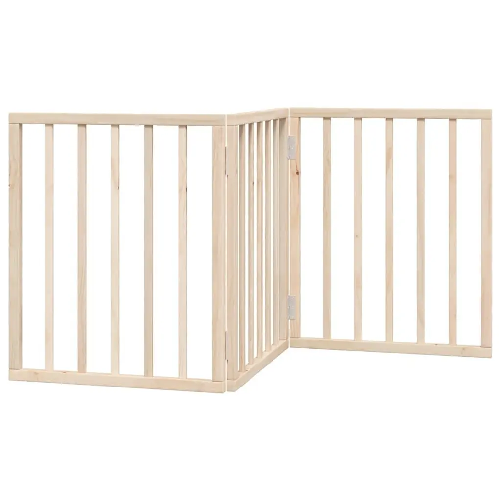 Dog Gate Foldable 3 Panels 150cm Brown Poplar Wood Pet Safety Barrier