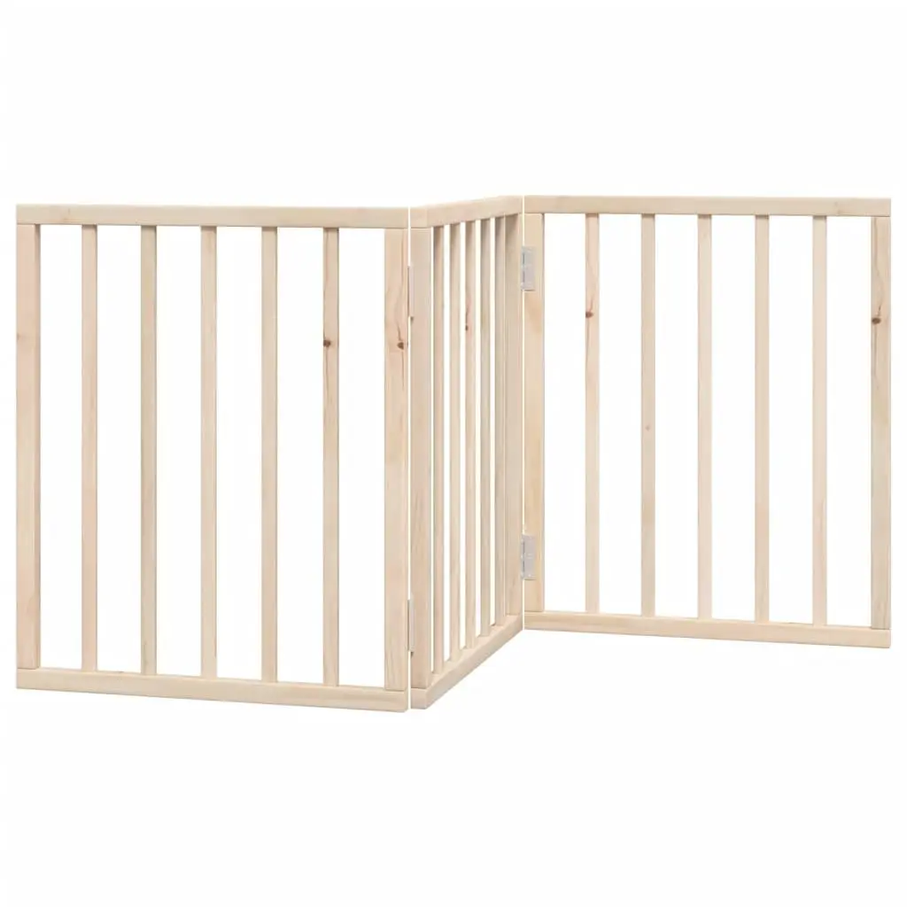 Dog Gate Foldable 3 Panels 150cm Brown Poplar Wood Pet Safety Barrier