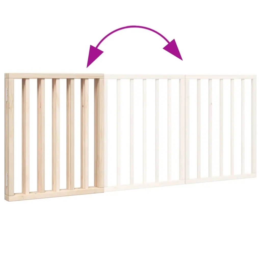 Dog Gate Foldable 3 Panels 150cm Brown Poplar Wood Pet Safety Barrier