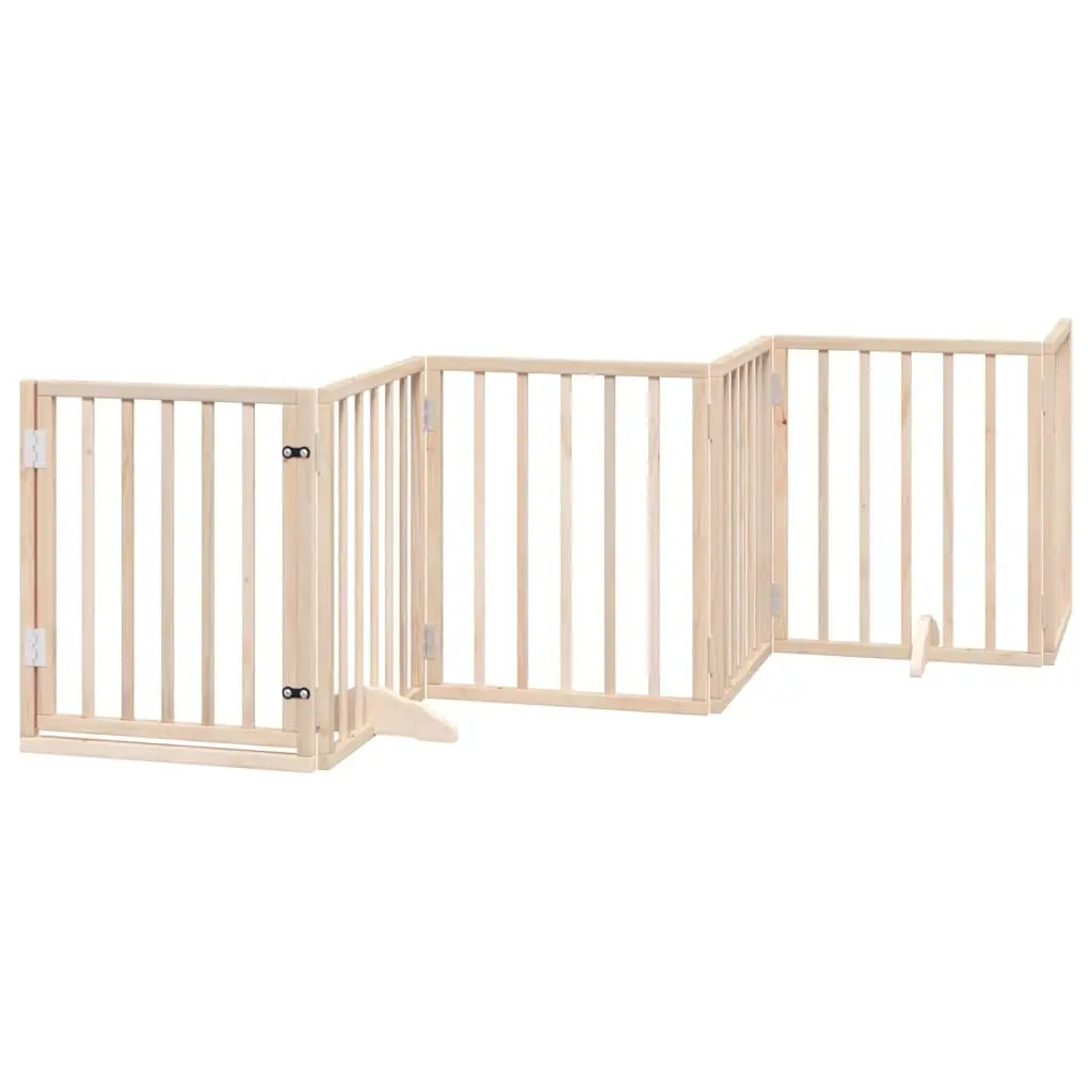 Dog Gate Foldable 6 Panel Pet Barrier with Door Lock Safety Brown