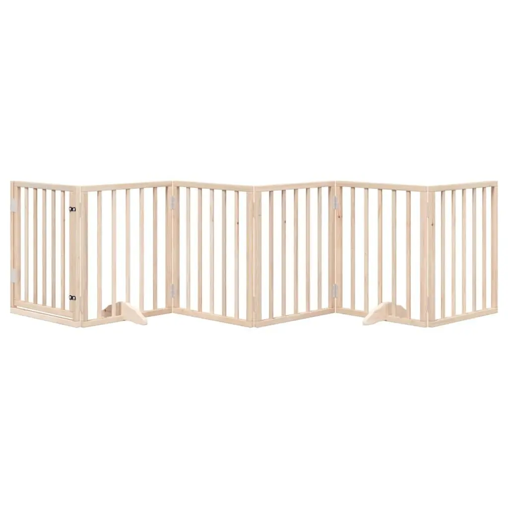 Dog Gate Foldable 6 Panel Pet Barrier with Door Lock Safety Brown