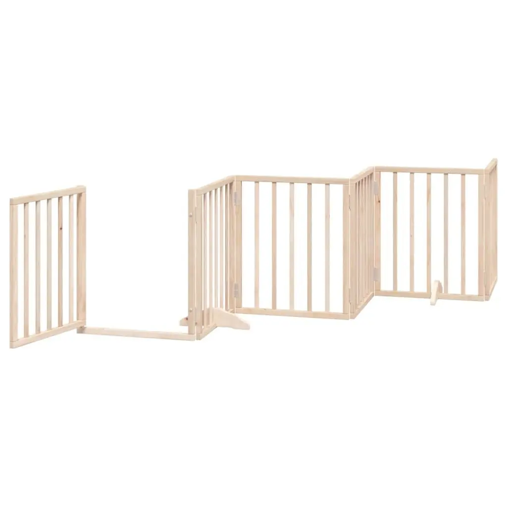 Dog Gate Foldable 6 Panel Pet Barrier with Door Lock Safety Brown