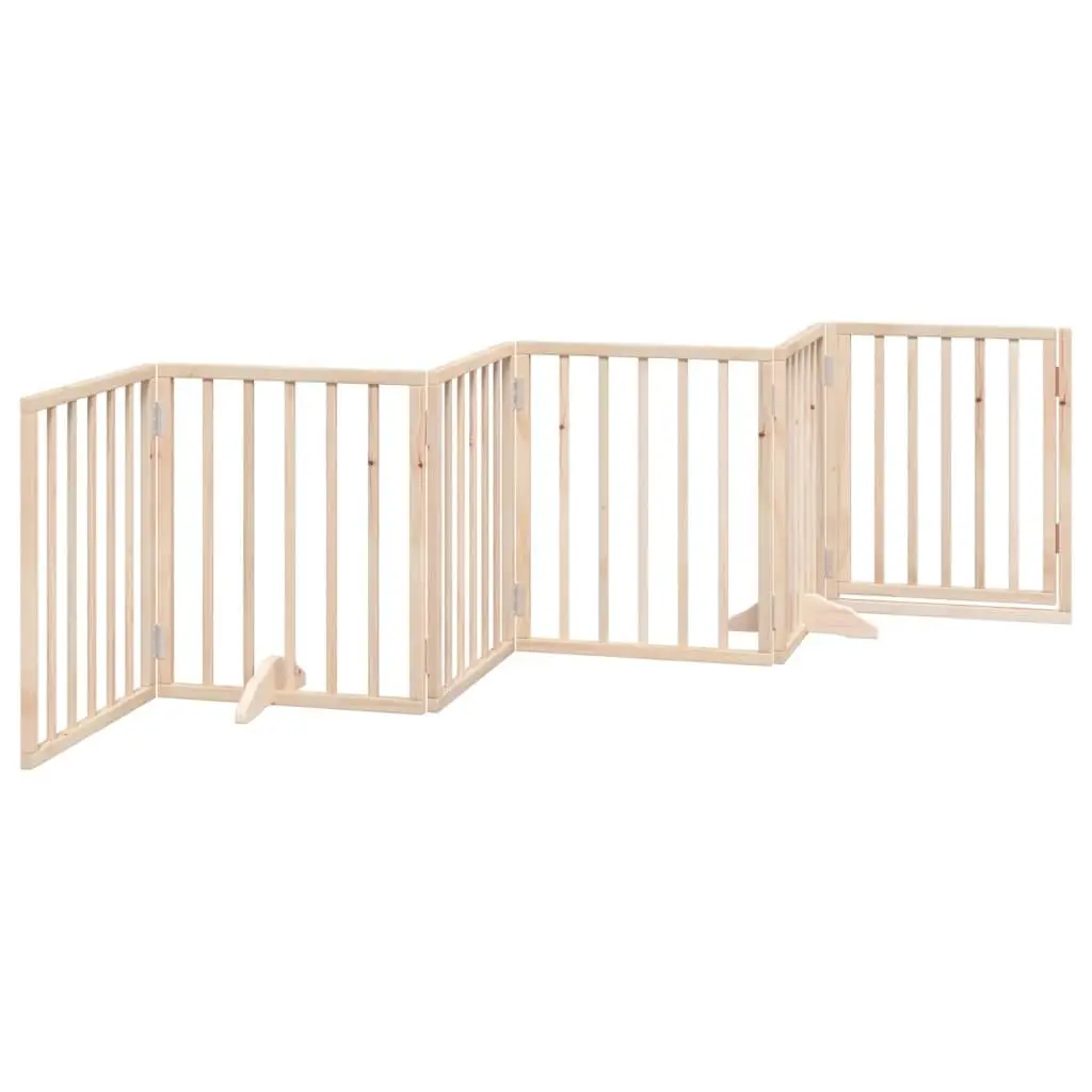 Dog Gate Foldable 6 Panel Pet Barrier with Door Lock Safety Brown