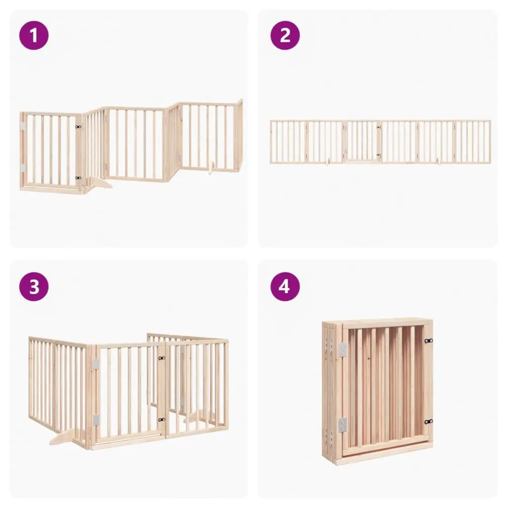 Dog Gate Foldable 6 Panel Pet Barrier with Door Lock Safety Brown