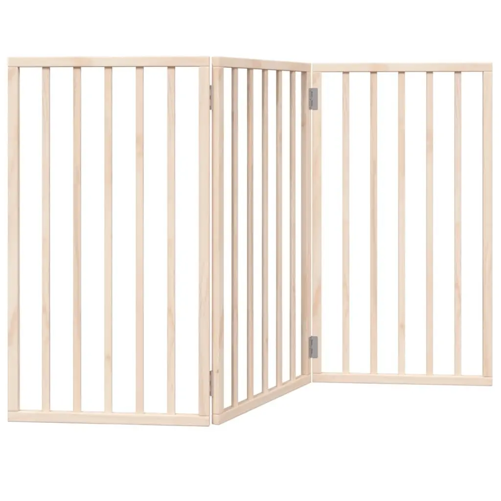 Dog Gate Foldable 3 Panels 150cm Brown Poplar Wood Safety Barrier