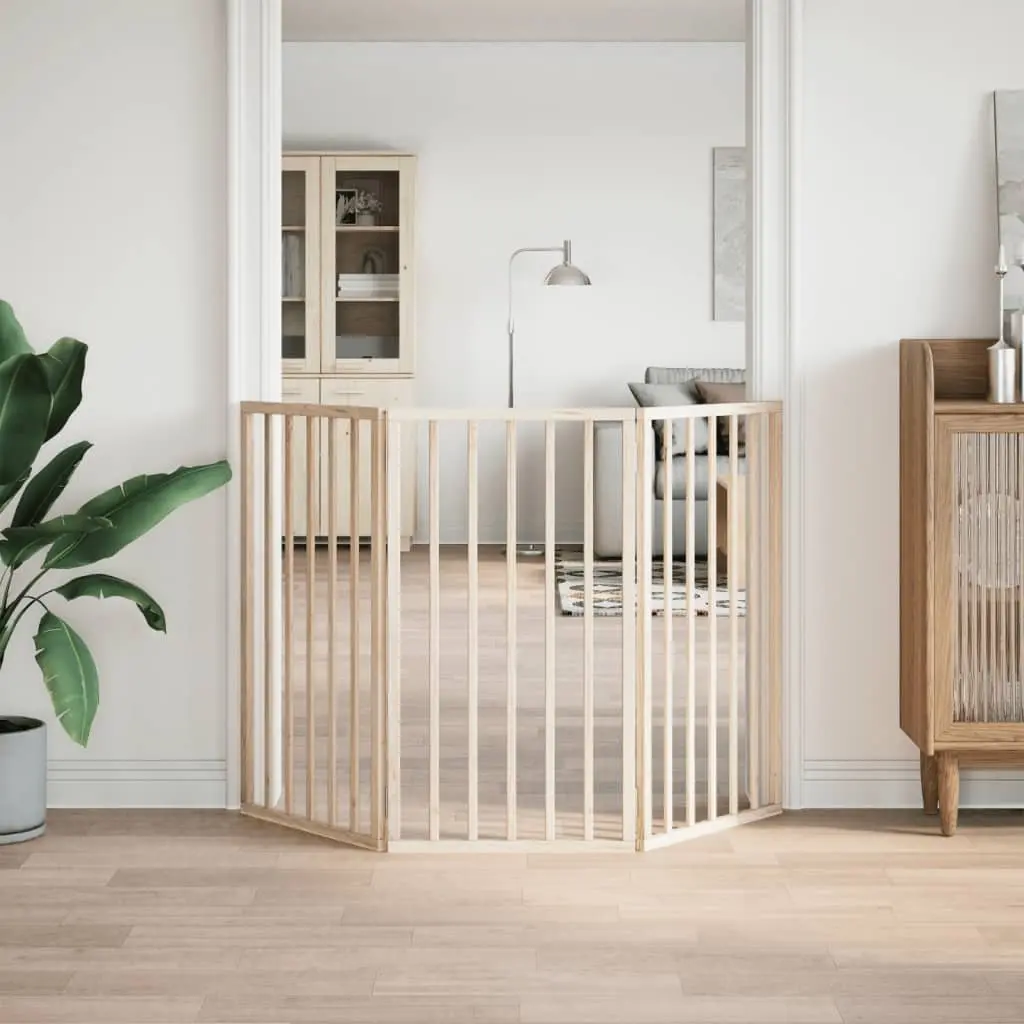 Dog Gate Foldable 3 Panels 150cm Brown Poplar Wood Safety Barrier