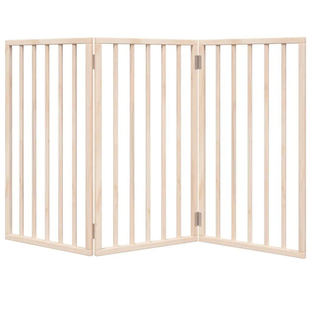 Dog Gate Foldable 3 Panels 150cm Brown Poplar Wood Safety Barrier