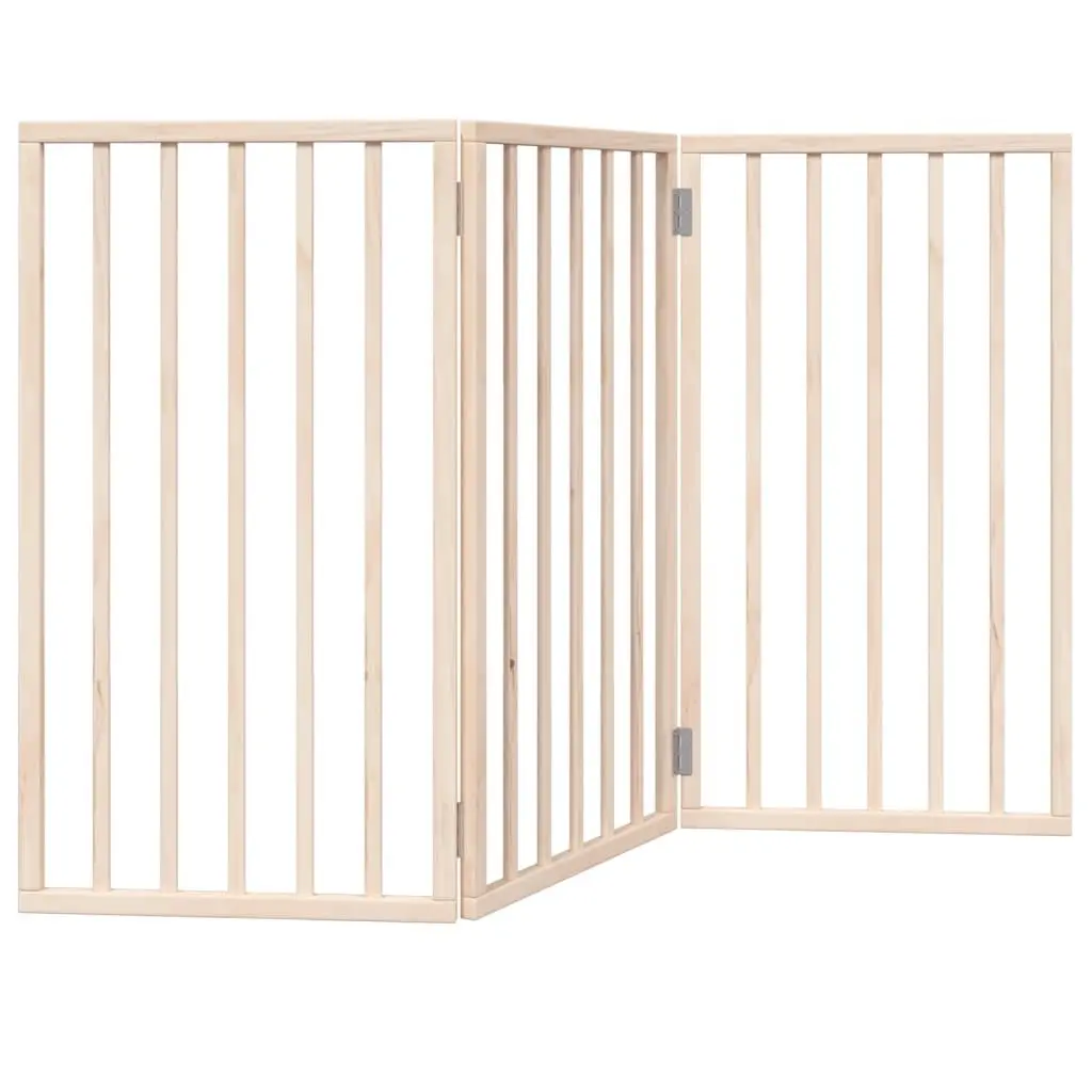 Dog Gate Foldable 3 Panels 150cm Brown Poplar Wood Safety Barrier