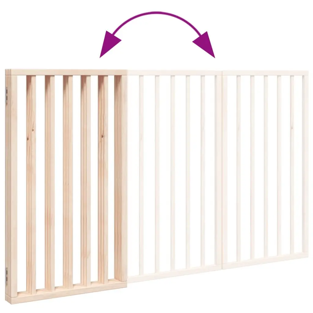 Dog Gate Foldable 3 Panels 150cm Brown Poplar Wood Safety Barrier