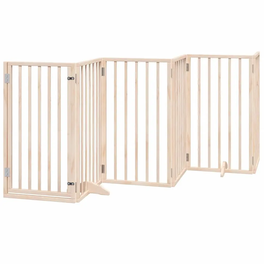 Dog Gate Foldable 6 Panels 300 cm Brown Pet Safety Enclosure with Door