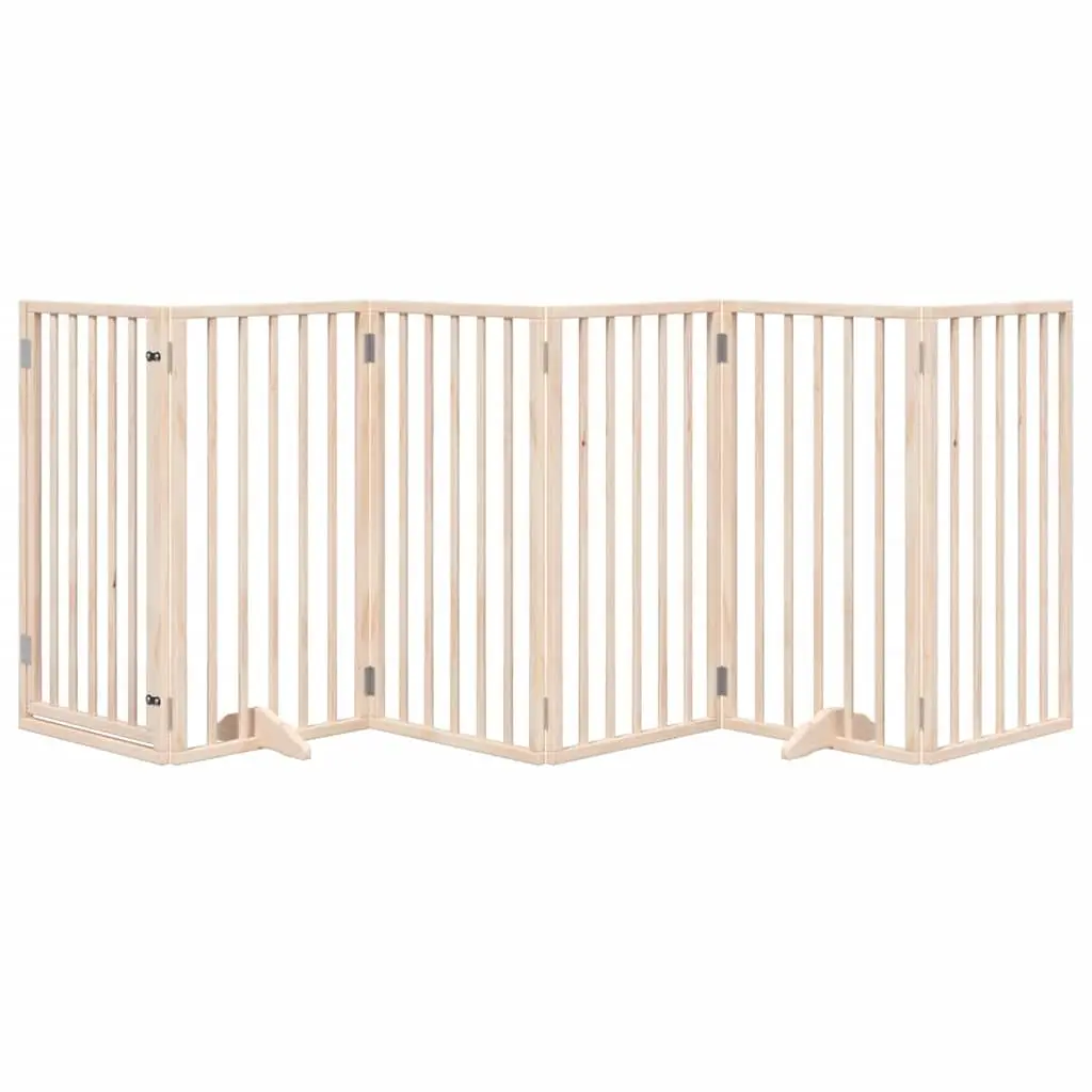 Dog Gate Foldable 6 Panels 300 cm Brown Pet Safety Enclosure with Door