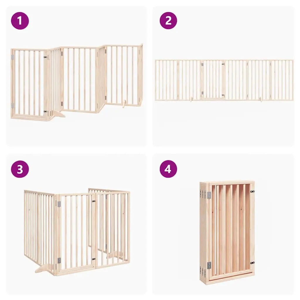 Dog Gate Foldable 6 Panels 300 cm Brown Pet Safety Enclosure with Door