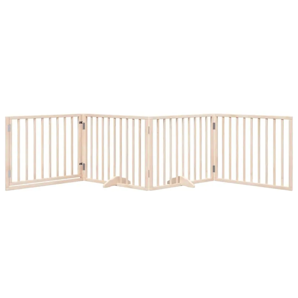 Dog Gate Foldable 4 Panels 320cm Brown Poplar Wood Pet Safety Barrier with Door Lock