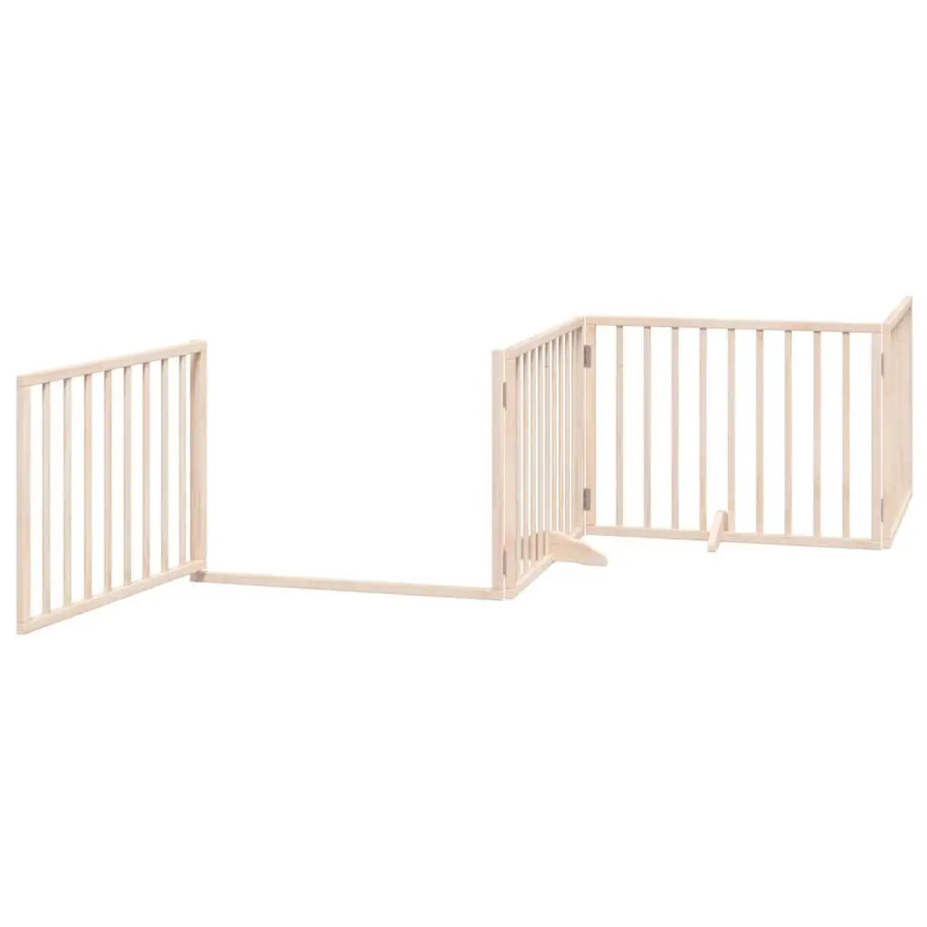 Dog Gate Foldable 4 Panels 320cm Brown Poplar Wood Pet Safety Barrier with Door Lock