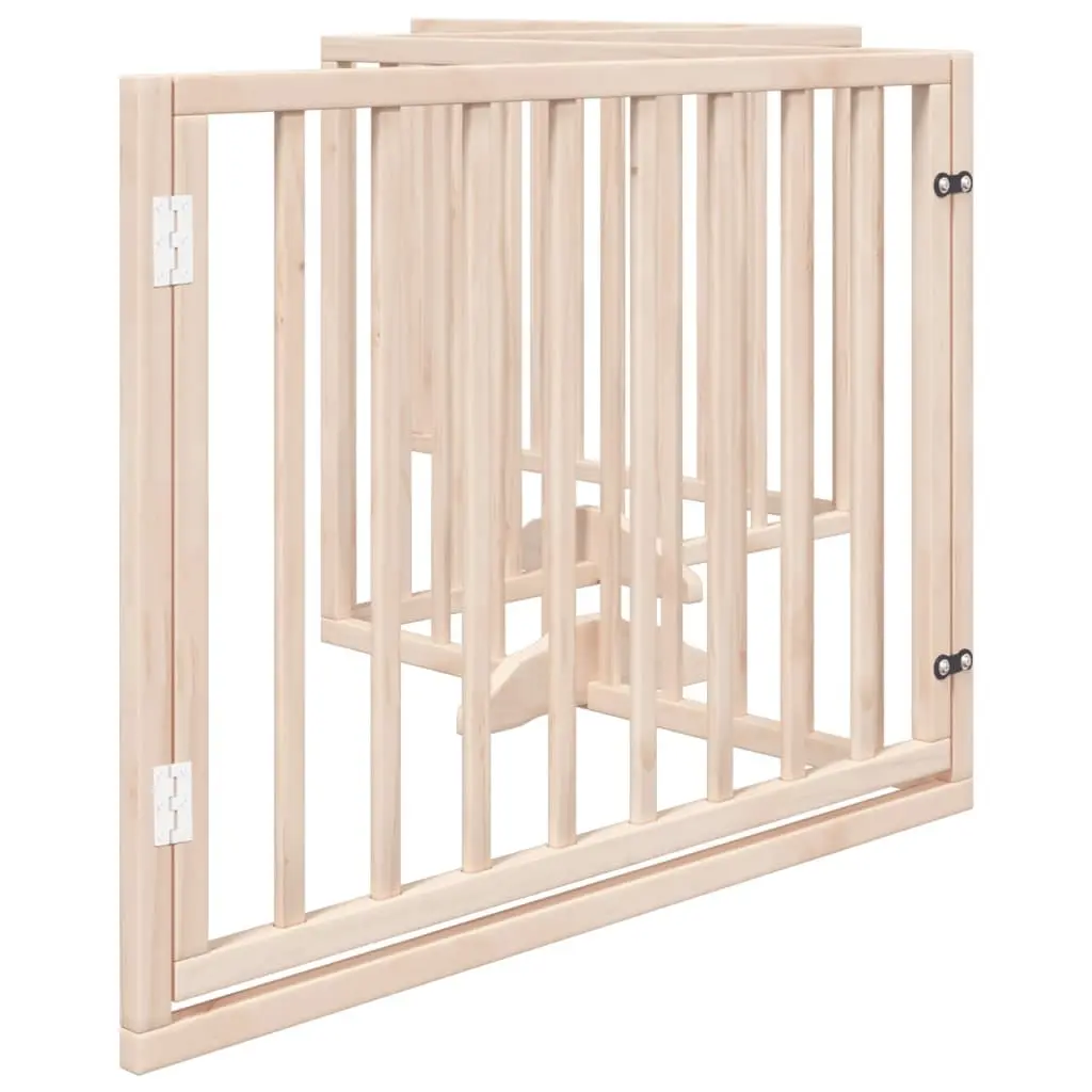 Dog Gate Foldable 4 Panels 320cm Brown Poplar Wood Pet Safety Barrier with Door Lock