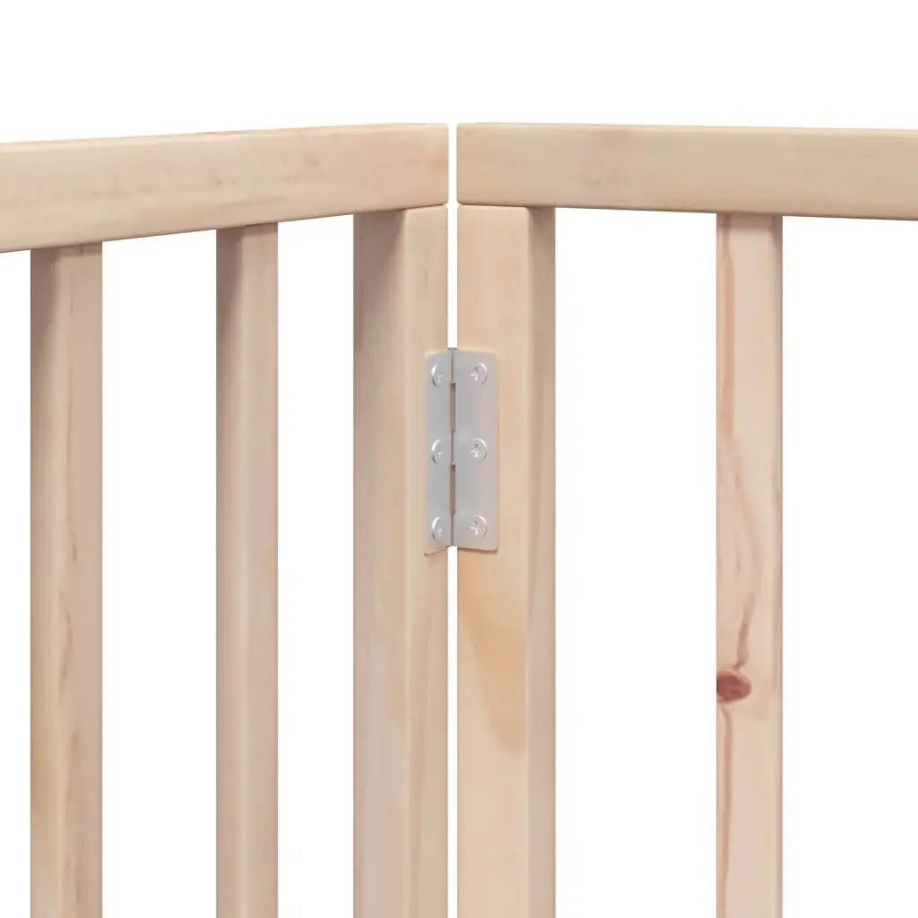 Dog Gate Foldable 4 Panels 320cm Brown Poplar Wood Pet Safety Barrier with Door Lock