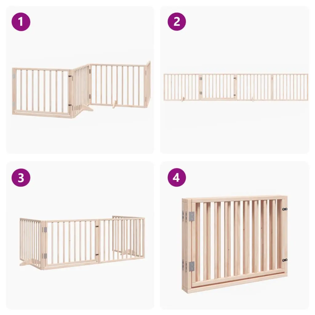 Dog Gate Foldable 4 Panels 320cm Brown Poplar Wood Pet Safety Barrier with Door Lock