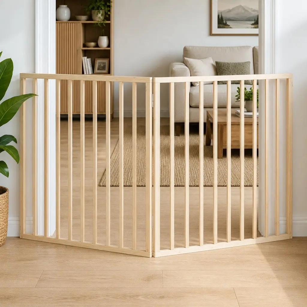 Dog Gate Foldable Pet Safety Barrier 160cm Poplar Wood Brown