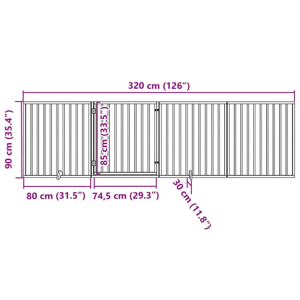 Dog Gate Foldable Pet Safety Barrier 320cm 4 Panels Brown Poplar Wood