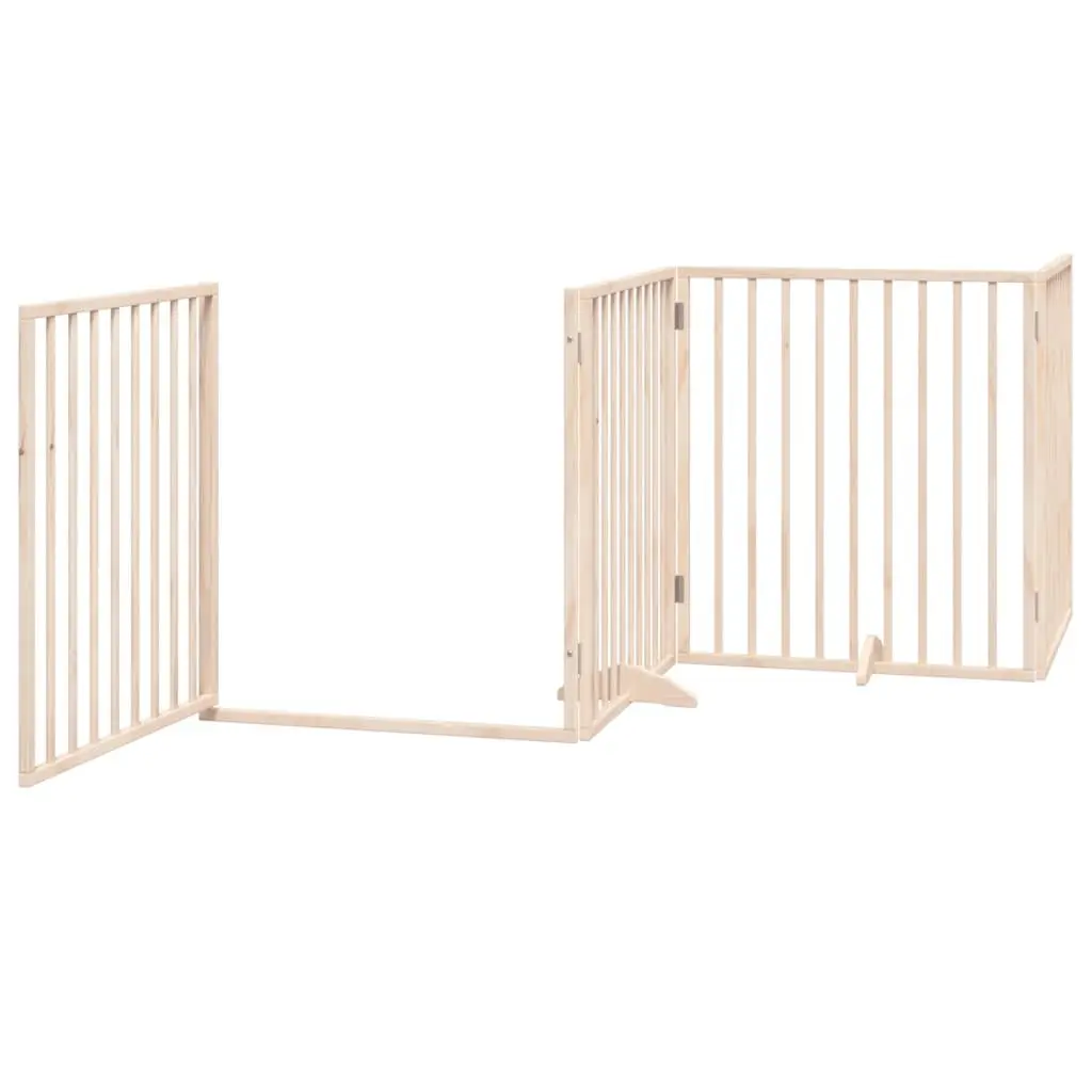 Dog Gate Foldable Pet Safety Barrier 320cm 4 Panels Brown Poplar Wood