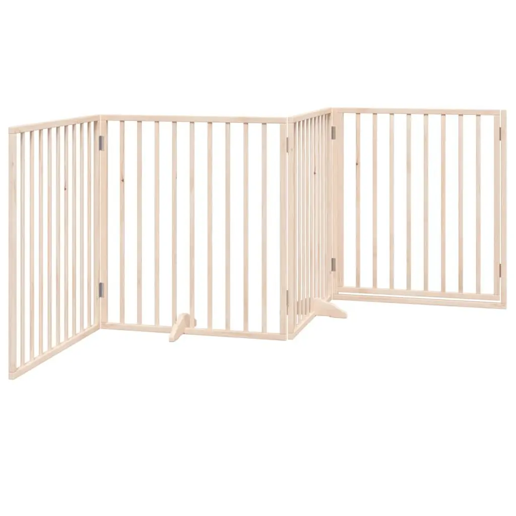 Dog Gate Foldable Pet Safety Barrier 320cm 4 Panels Brown Poplar Wood