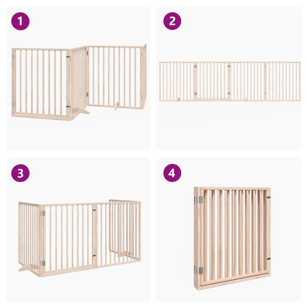 Dog Gate Foldable Pet Safety Barrier 320cm 4 Panels Brown Poplar Wood