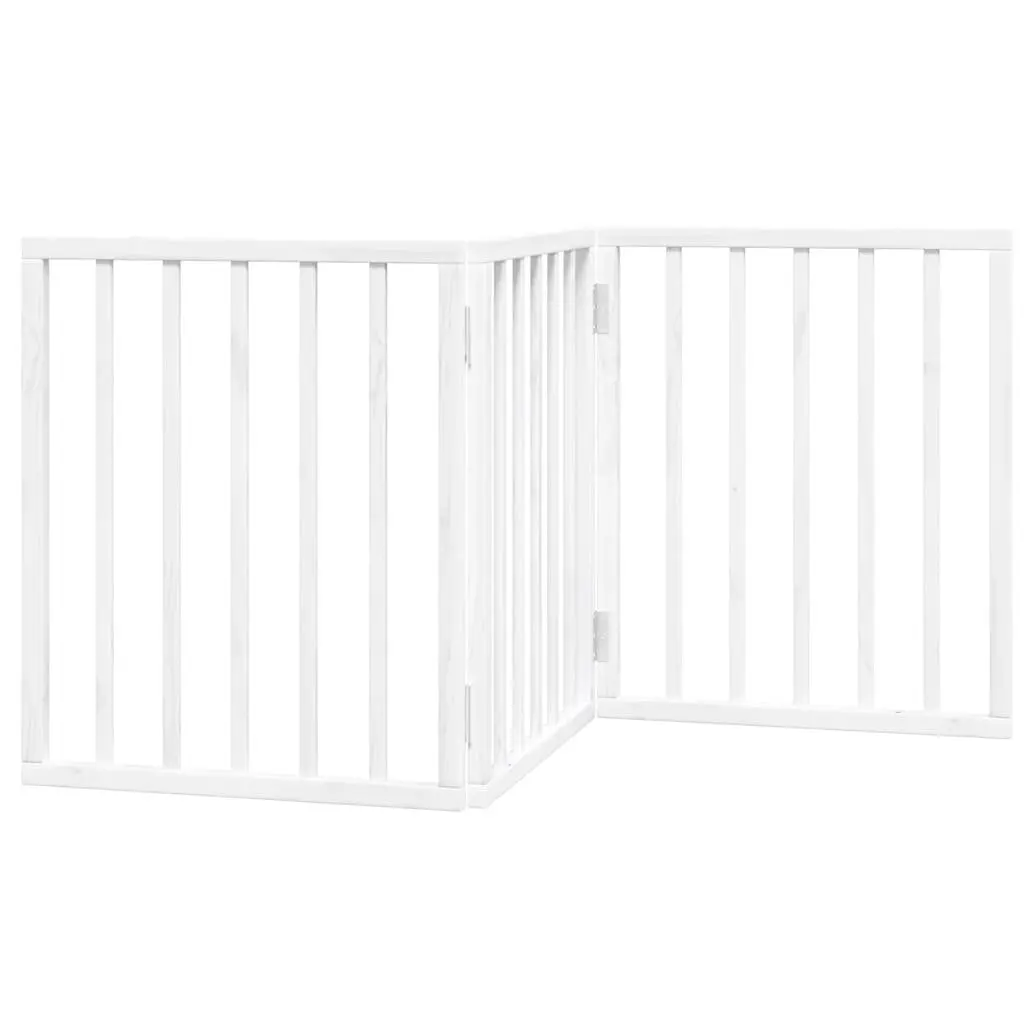 Foldable Dog Gate White 150cm 3 Panel Poplar Wood Pet Safety Barrier
