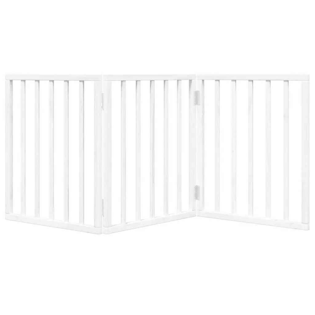 Foldable Dog Gate White 150cm 3 Panel Poplar Wood Pet Safety Barrier