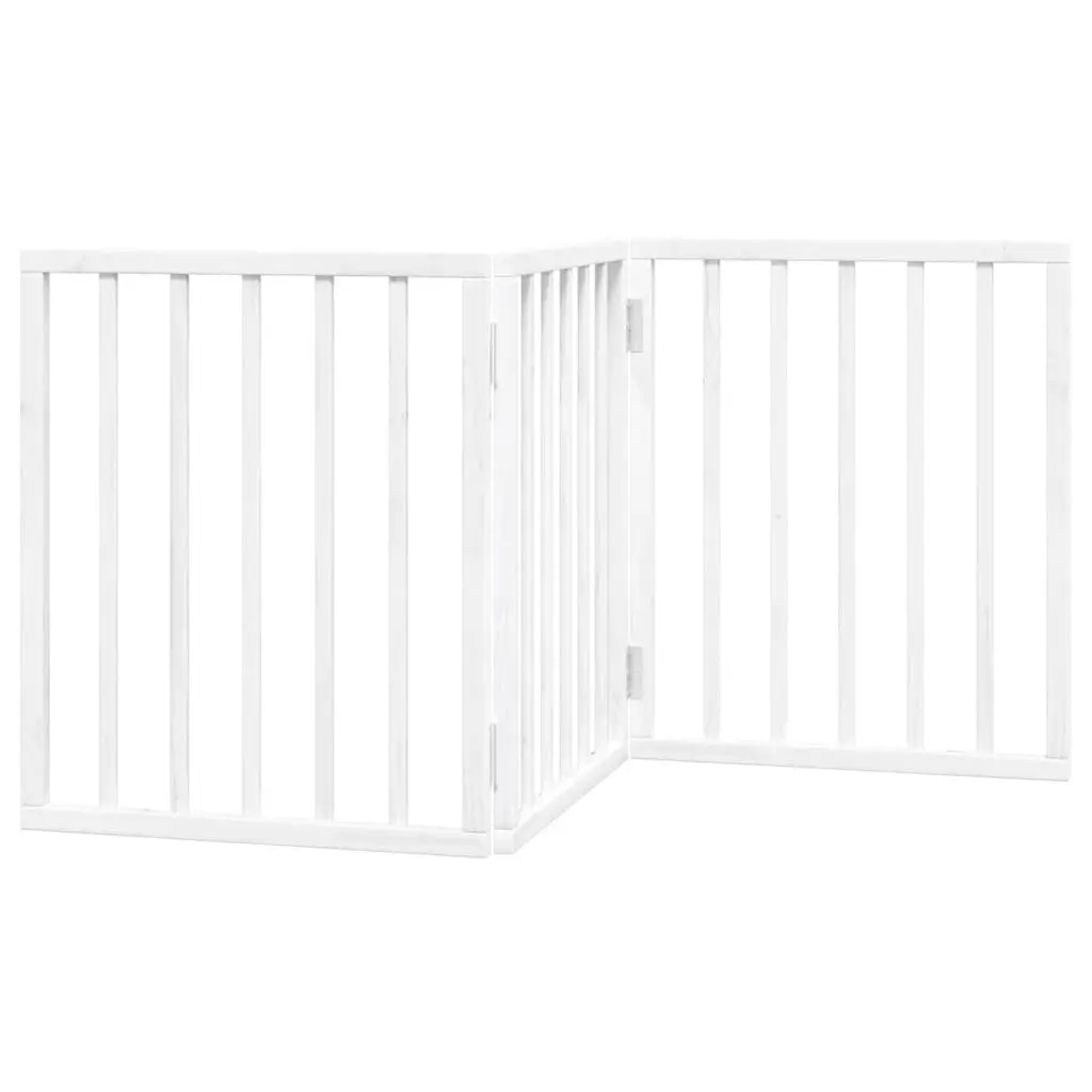 Foldable Dog Gate White 150cm 3 Panel Poplar Wood Pet Safety Barrier